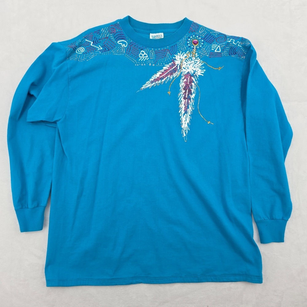 VTG 90s Sunbelt Sportswear USA Made Customized Long Sleeve Shirt OSFA Bedazzled